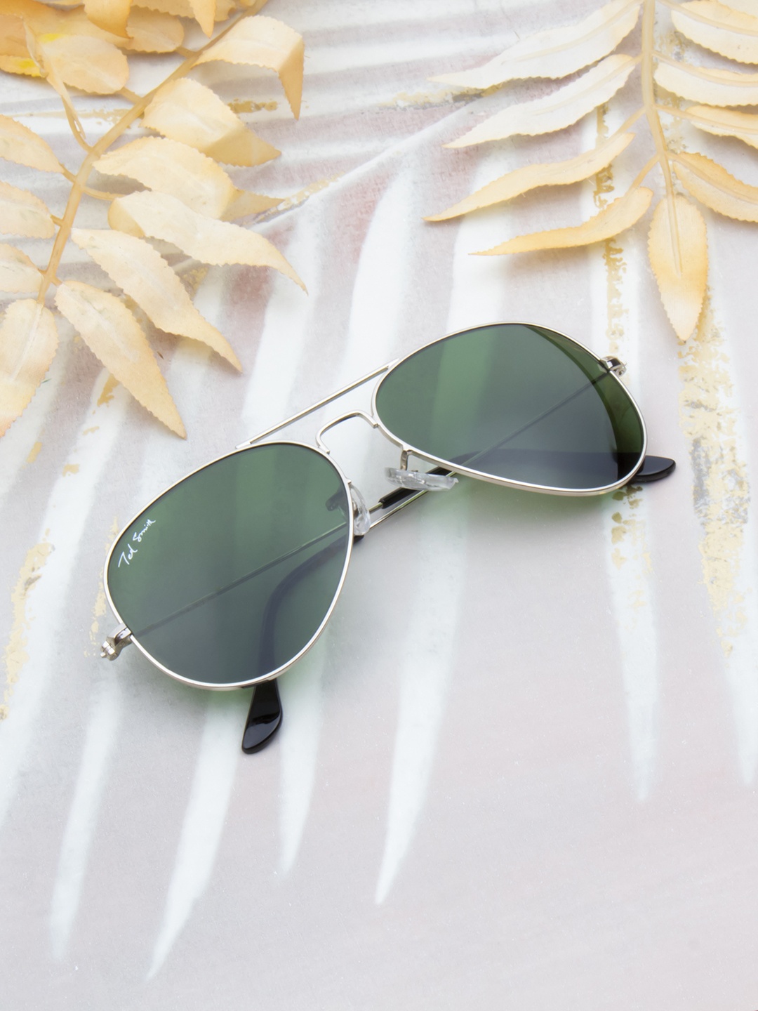 

Ted Smith Unisex Green Lens & Silver-Toned Aviator Sunglass - AVIMAST_C23