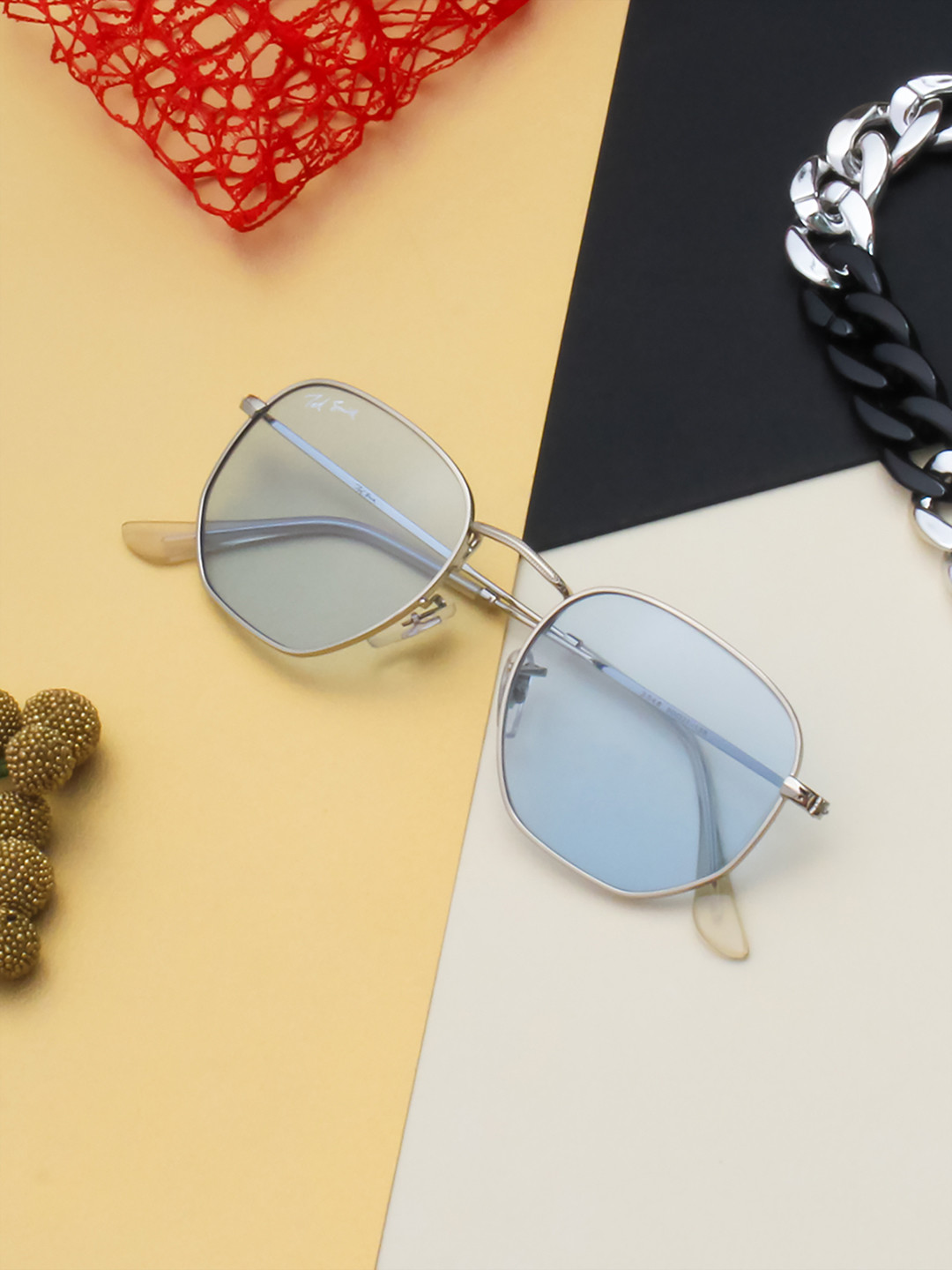 

Ted Smith Unisex Blue Lens & Silver-Toned Square Sunglasses HEXON_C3