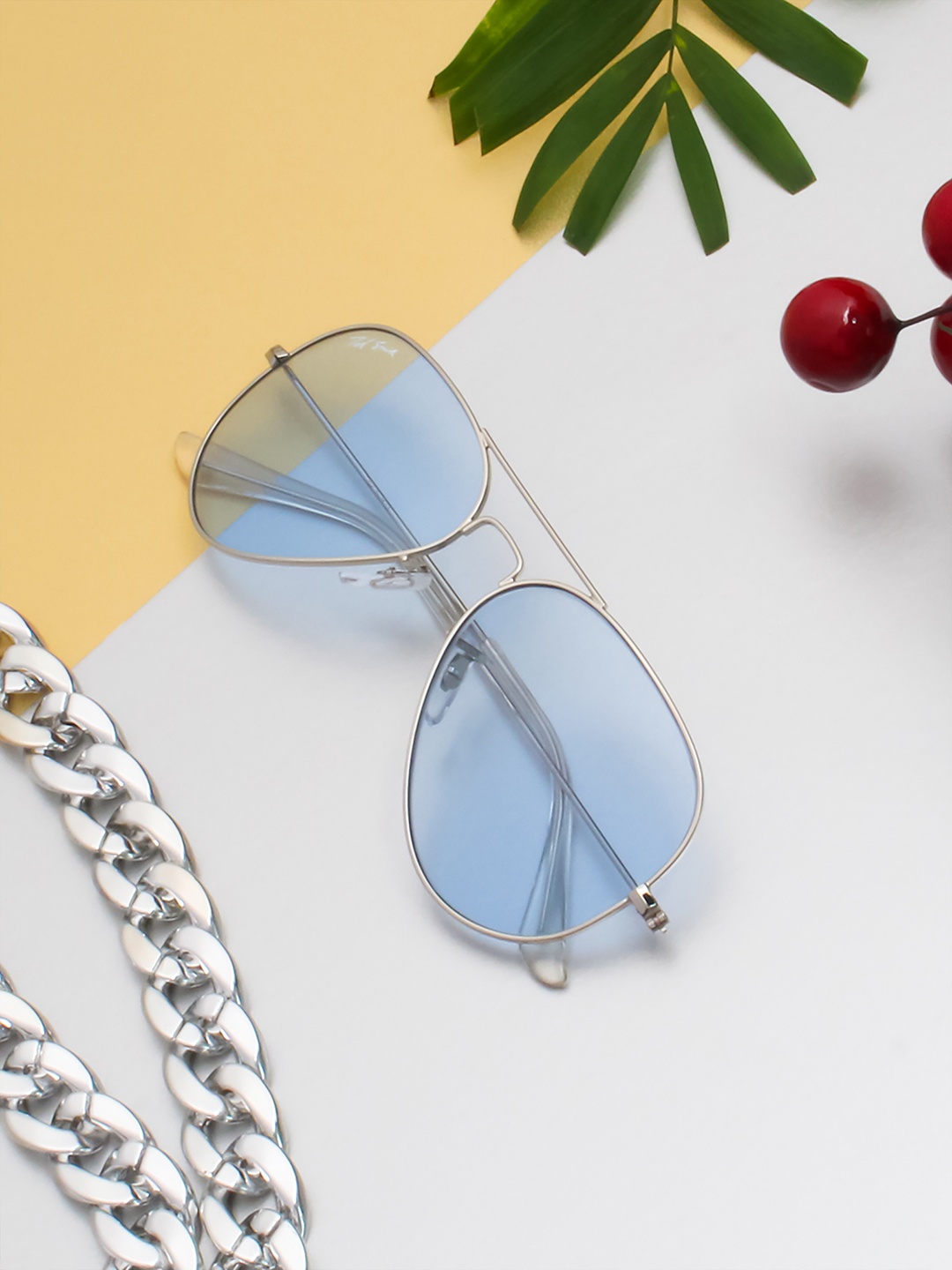

Ted Smith Unisex Blue Lens & Silver-Toned Aviator Sunglasses - AVIMAST_C13