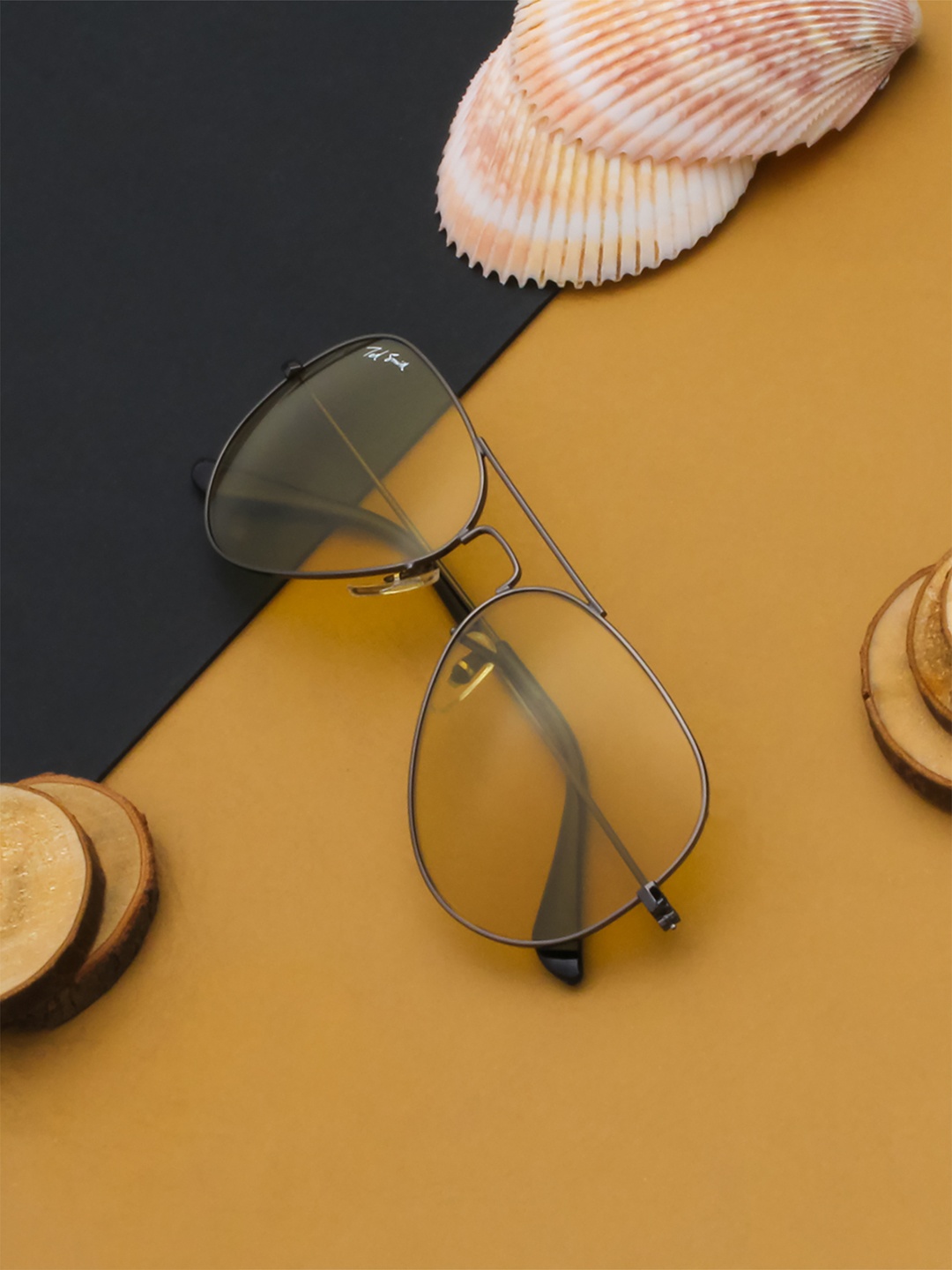 

Ted Smith Unisex Yellow Lens & Gunmetal-Toned Aviator Sunglasses - AVIMAST_C16