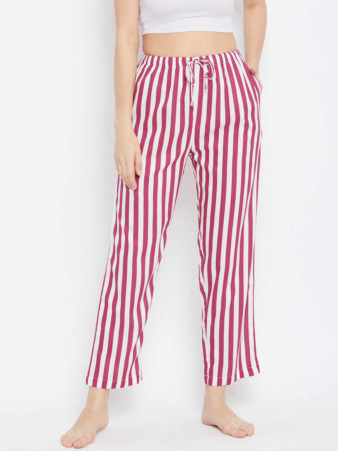 

Hypernation Women Pink & White Striped Lounge Pant
