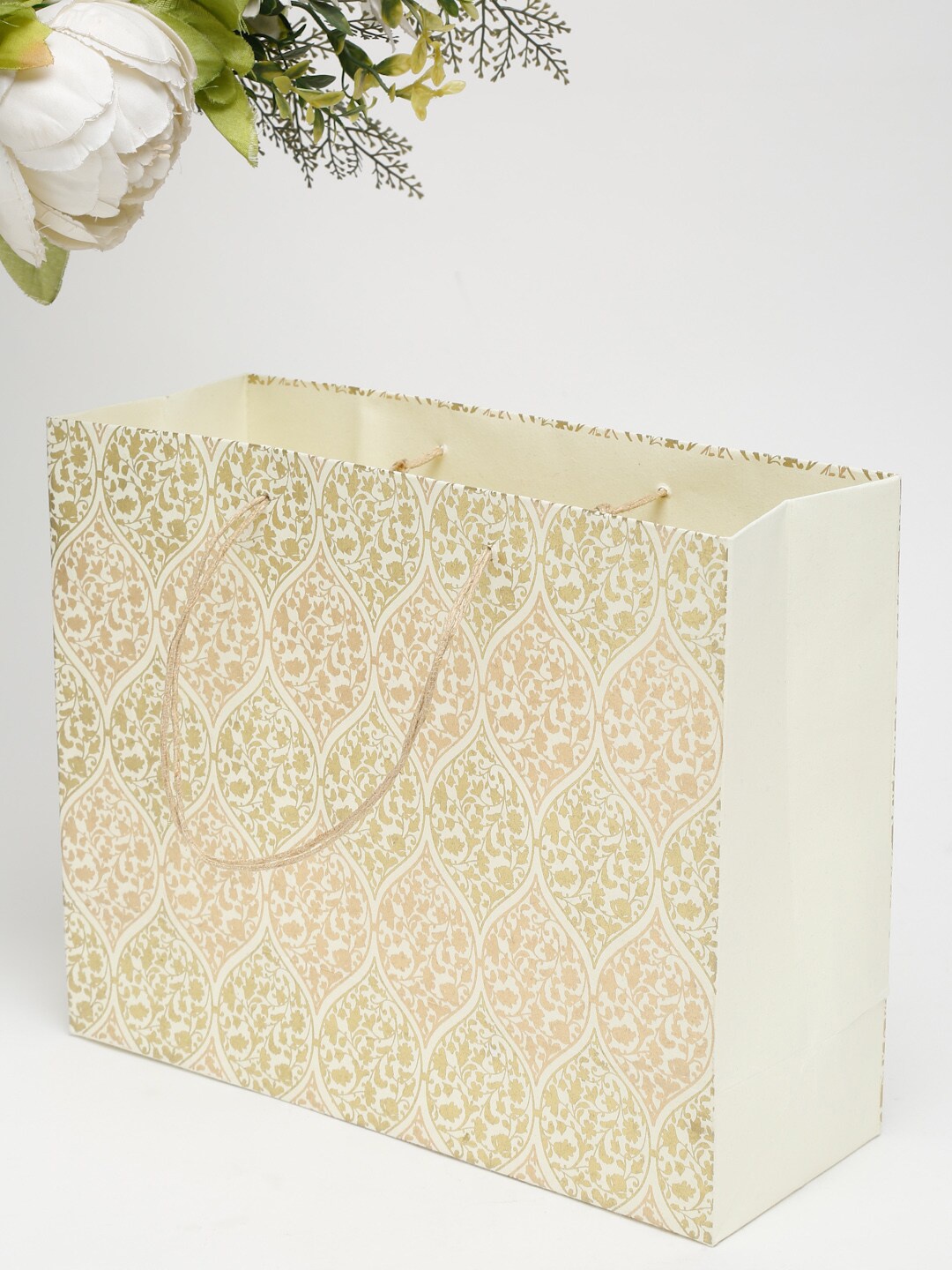 

Fabindia Biege Hiranmay Printed Paper Bag, Beige