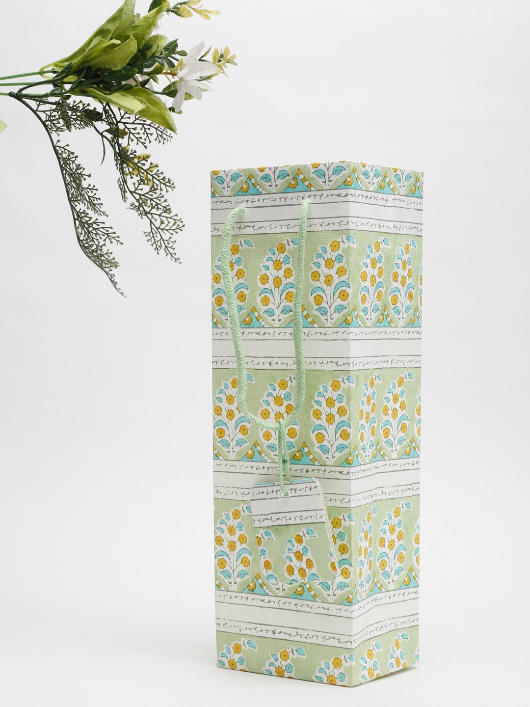 

Fabindia White & Green Printed Paper Bag