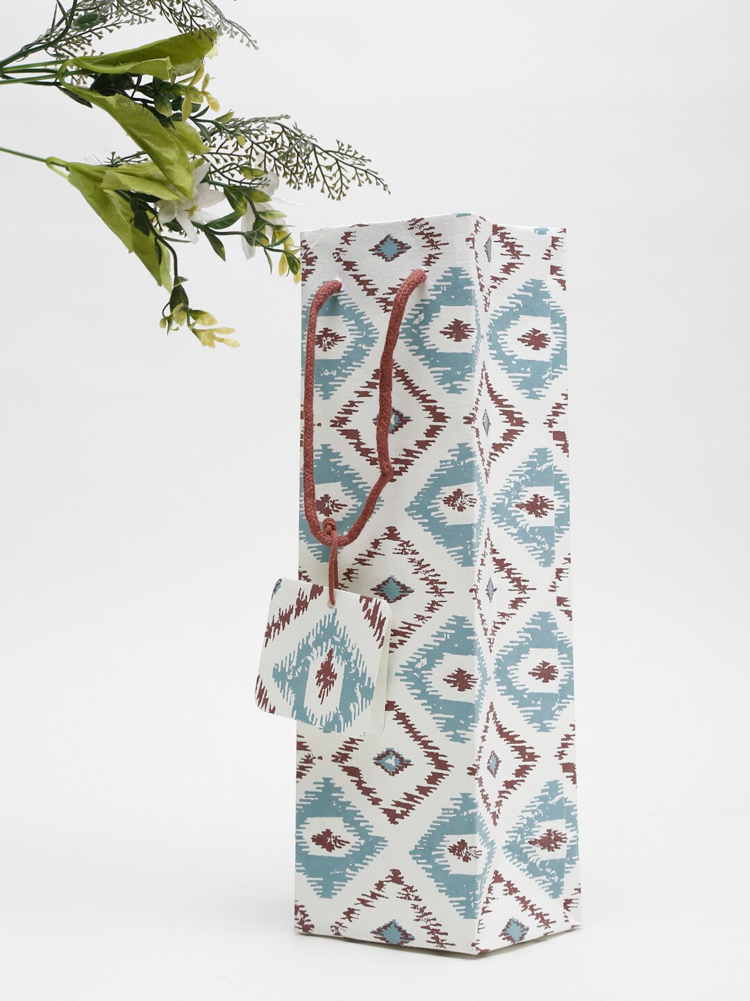 

Fabindia White & Blue Printed Paper Bag