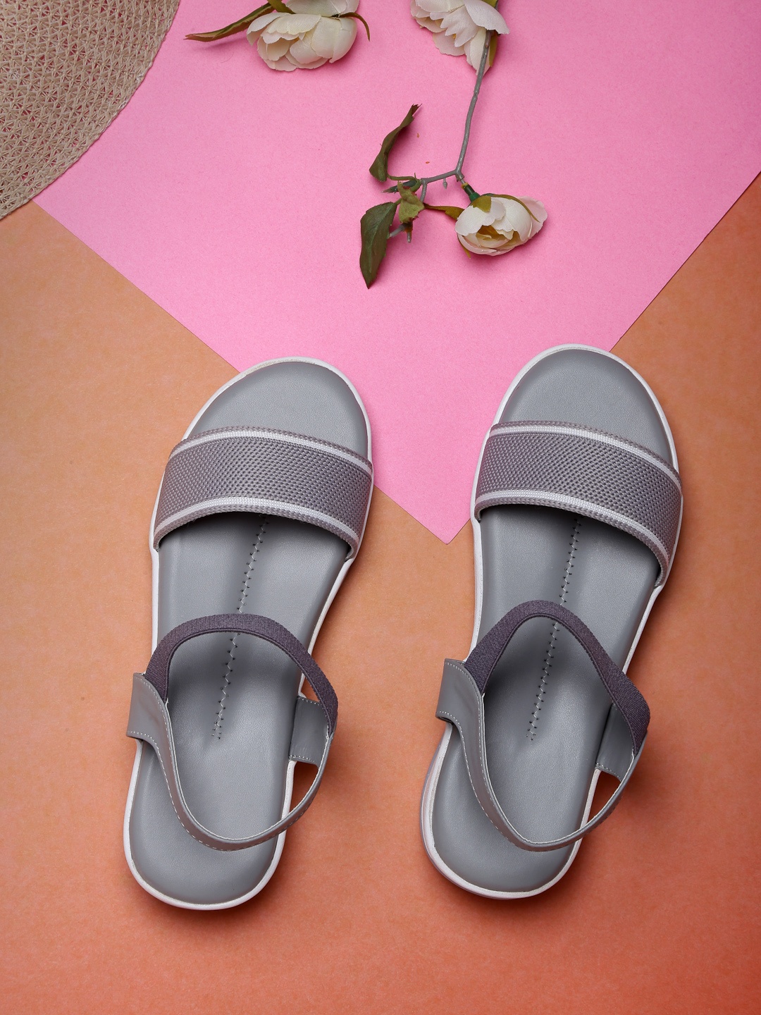 

DEAS Women Grey Comfort Sandals with Laser Cuts