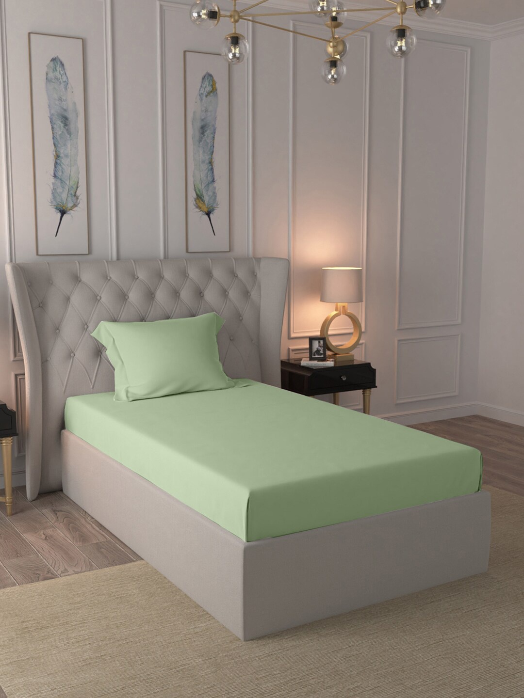 

BLUE DAHLIA Green 400 TC Single Bedsheet with 1 Pillow Covers