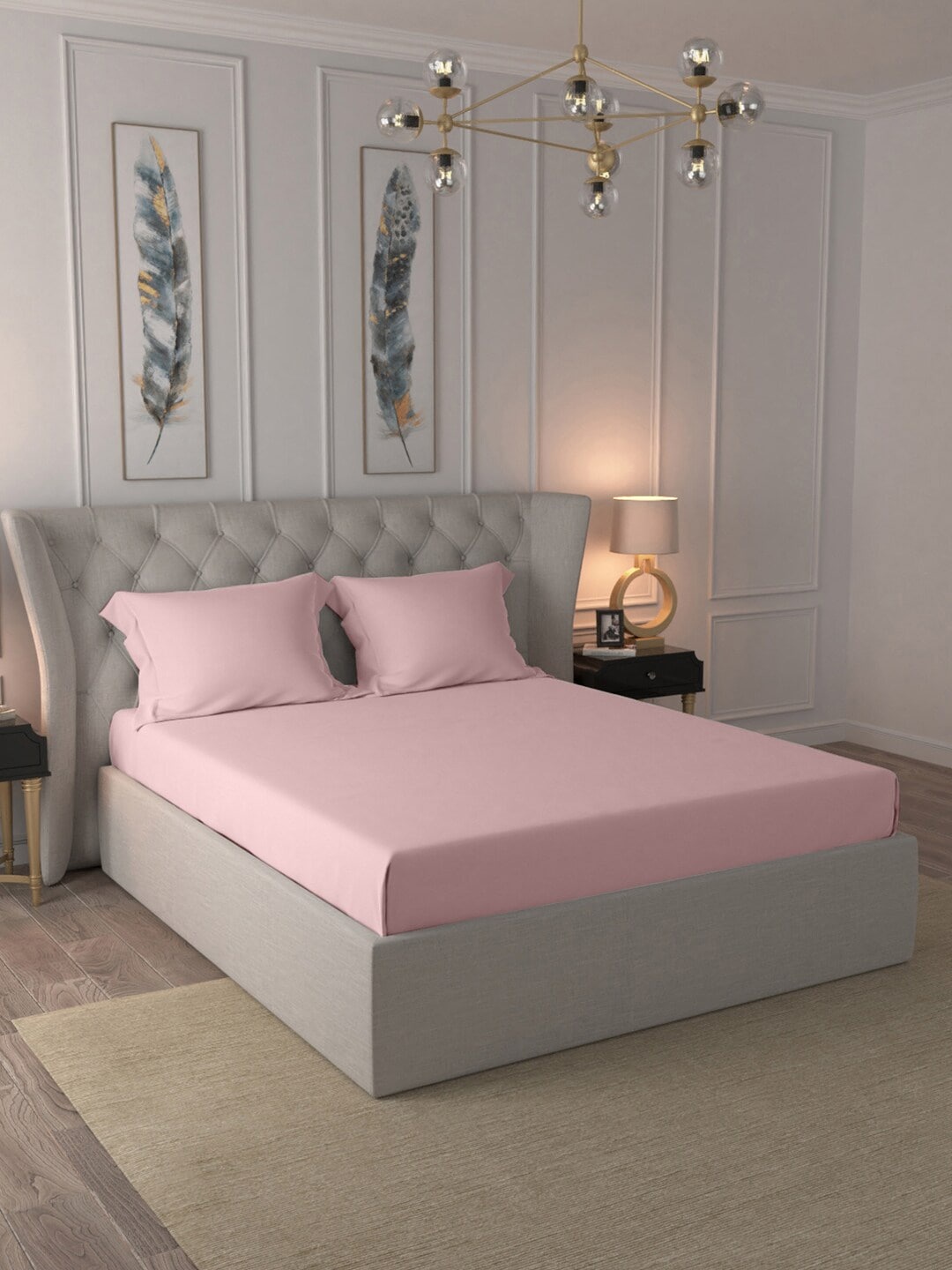 

BLUE DAHLIA Rose Pink 400 TC Queen Bedsheet with 2 Pillow Covers