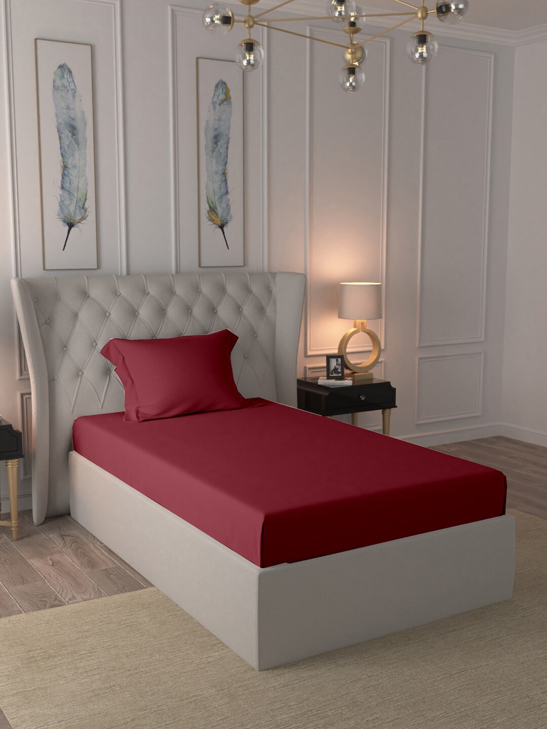 

BLUE DAHLIA Maroon 400 TC Single Bedsheet with 1 Pillow Covers