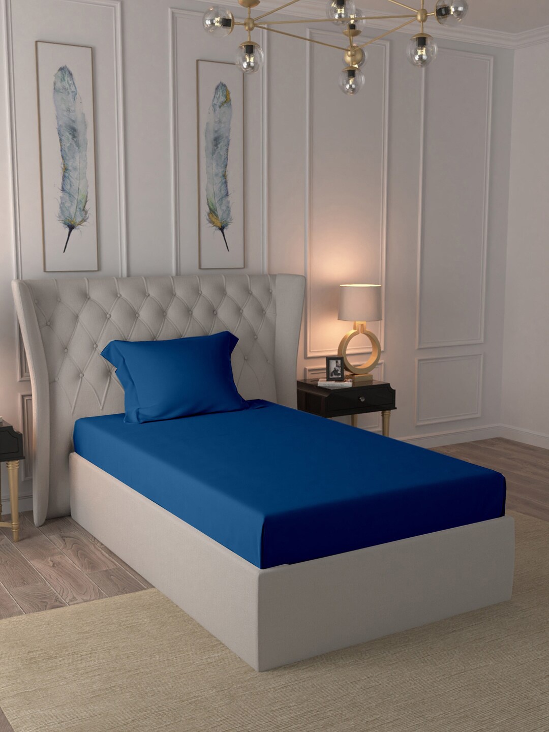 

BLUE DAHLIA Blue 400 TC Single Bedsheet with 1 Pillow Covers