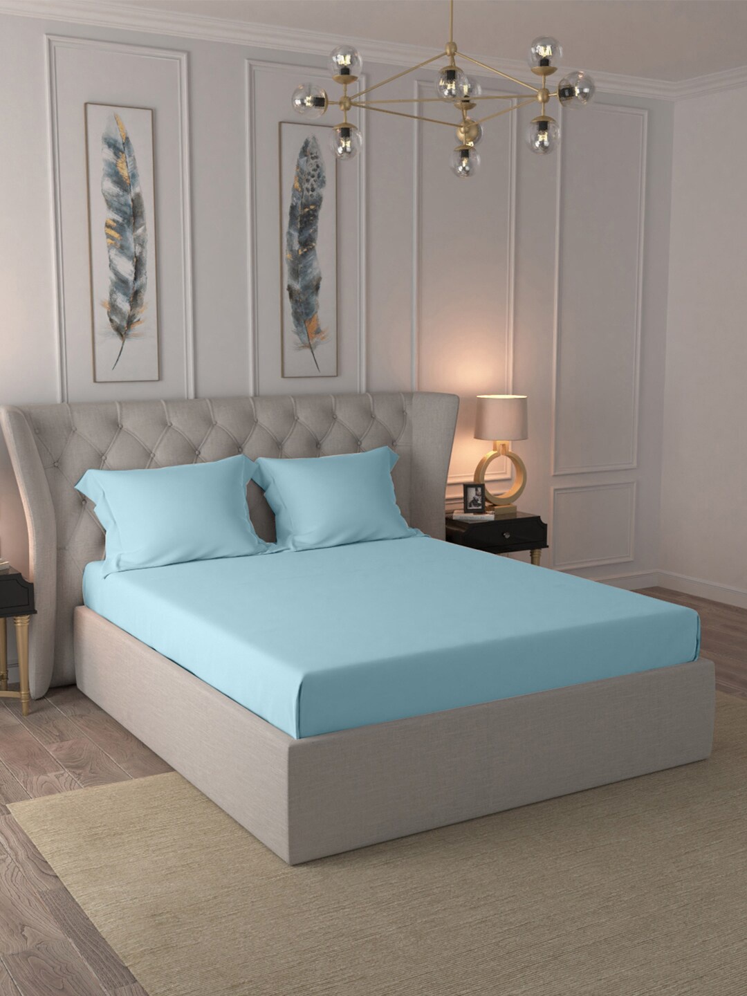 

BLUE DAHLIA Blue 400 TC King Bedsheet with 2 Pillow Covers