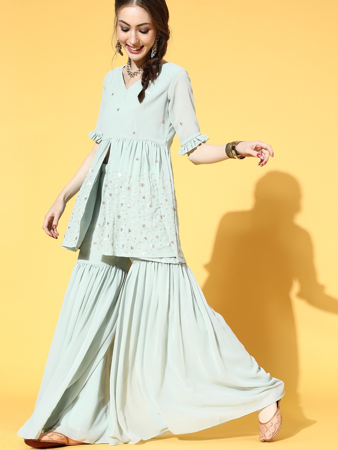 

Inddus Ethnic Motifs Poly Georgette Kurta Set, Green