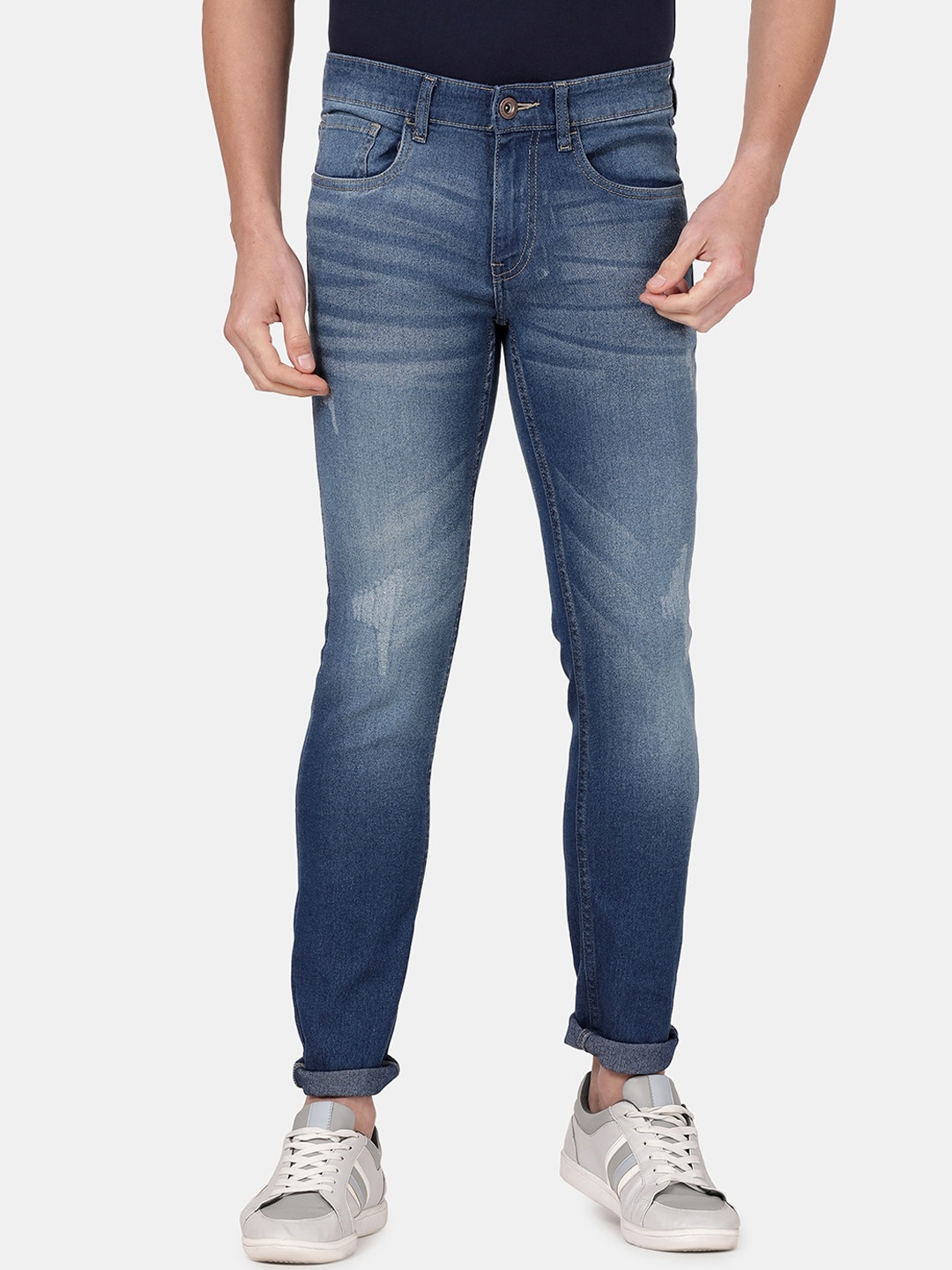 

Llak Jeans Men Blue Skinny Fit Low Distress Heavy Fade Stretchable Jeans