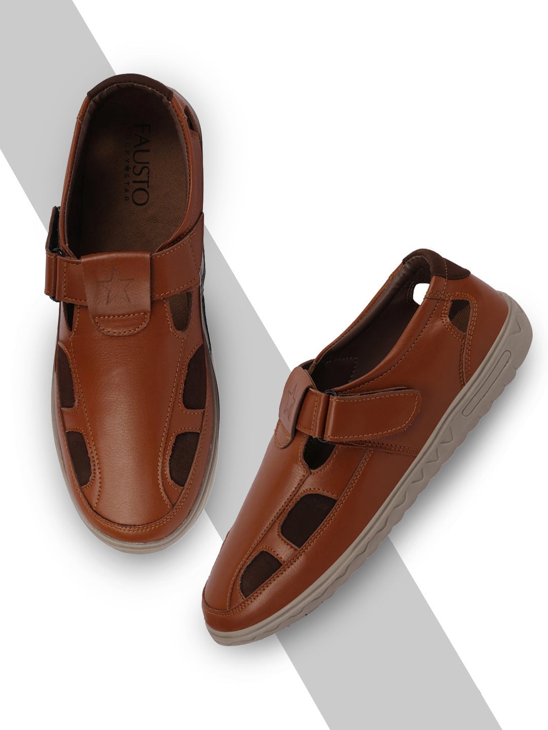 

FAUSTO Men Tan PU Shoe-Style Sandals