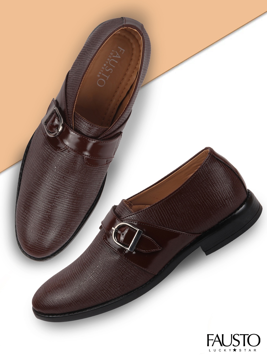 

FAUSTO Men Brown PU Monks