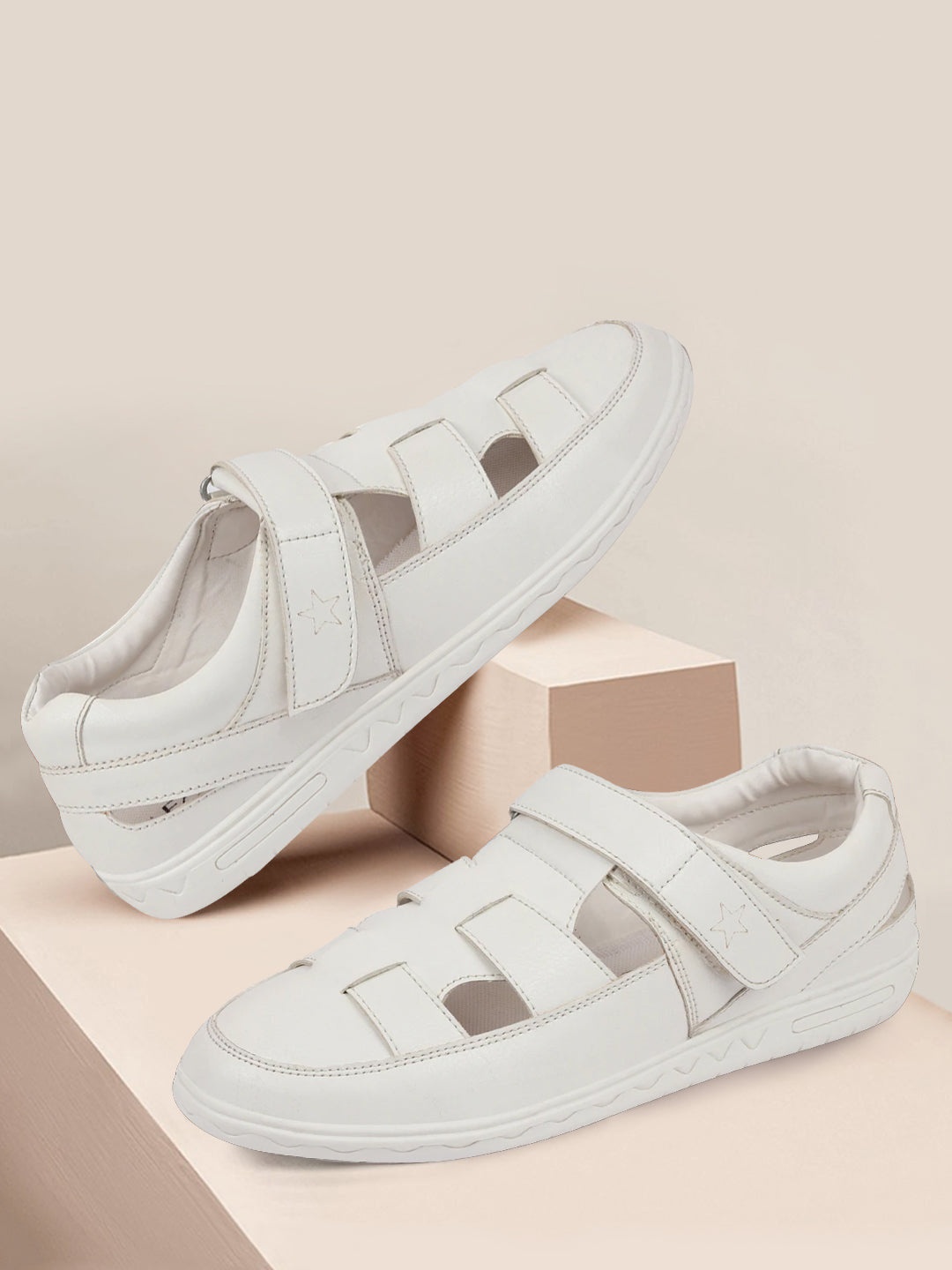 

FAUSTO Men White PU Shoe-Style Sandals