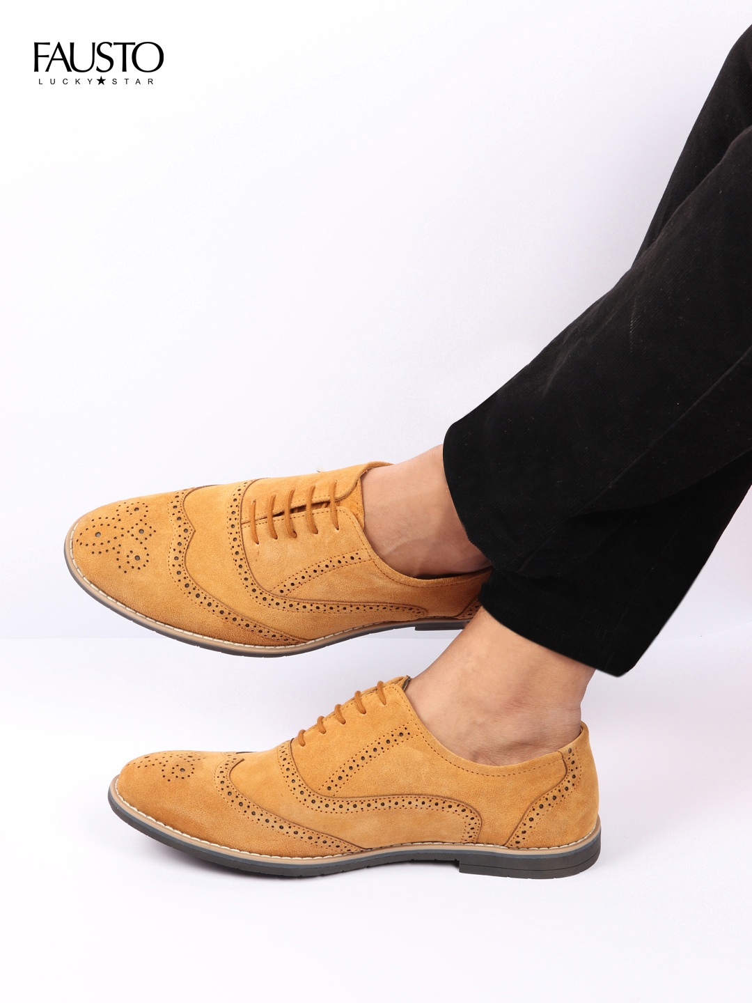 

FAUSTO Men Tan Little Krishna Textured Suede Brogues