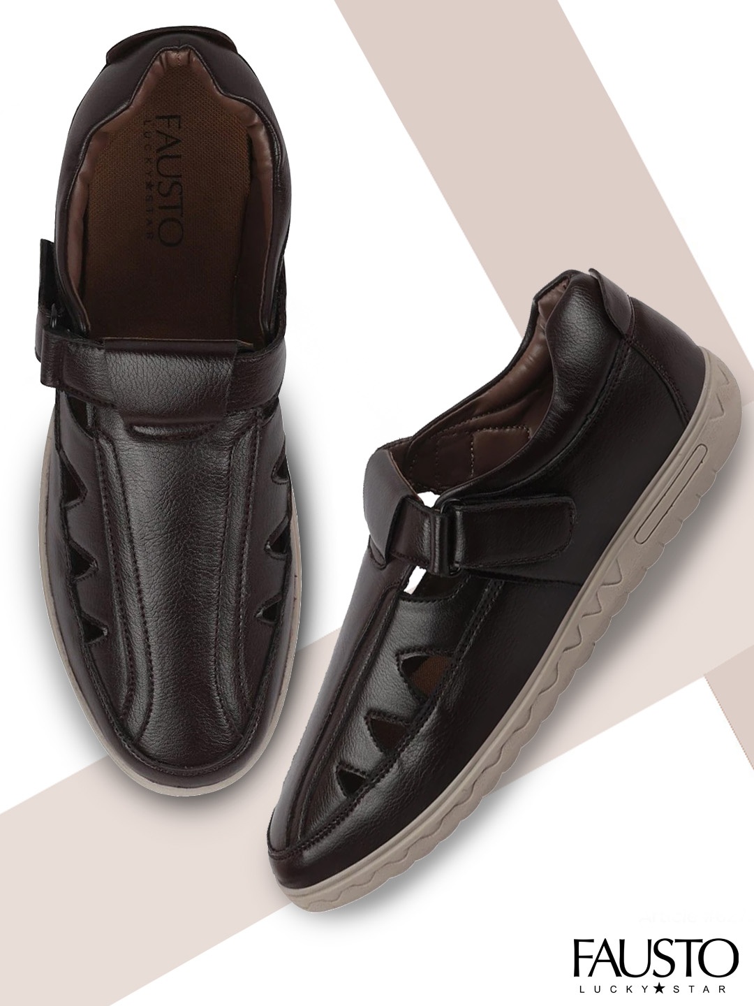 

FAUSTO Men Black & Brown PU Shoe-Style Sandals