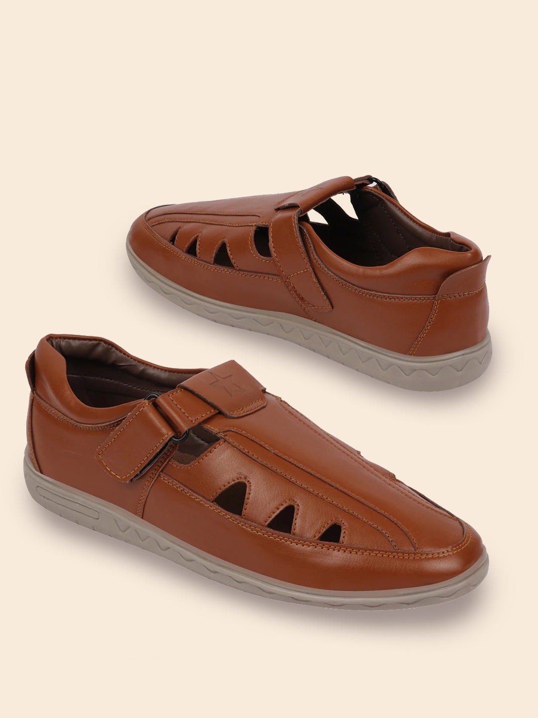 

FAUSTO Men Tan Brown Shoe-Style Sandals