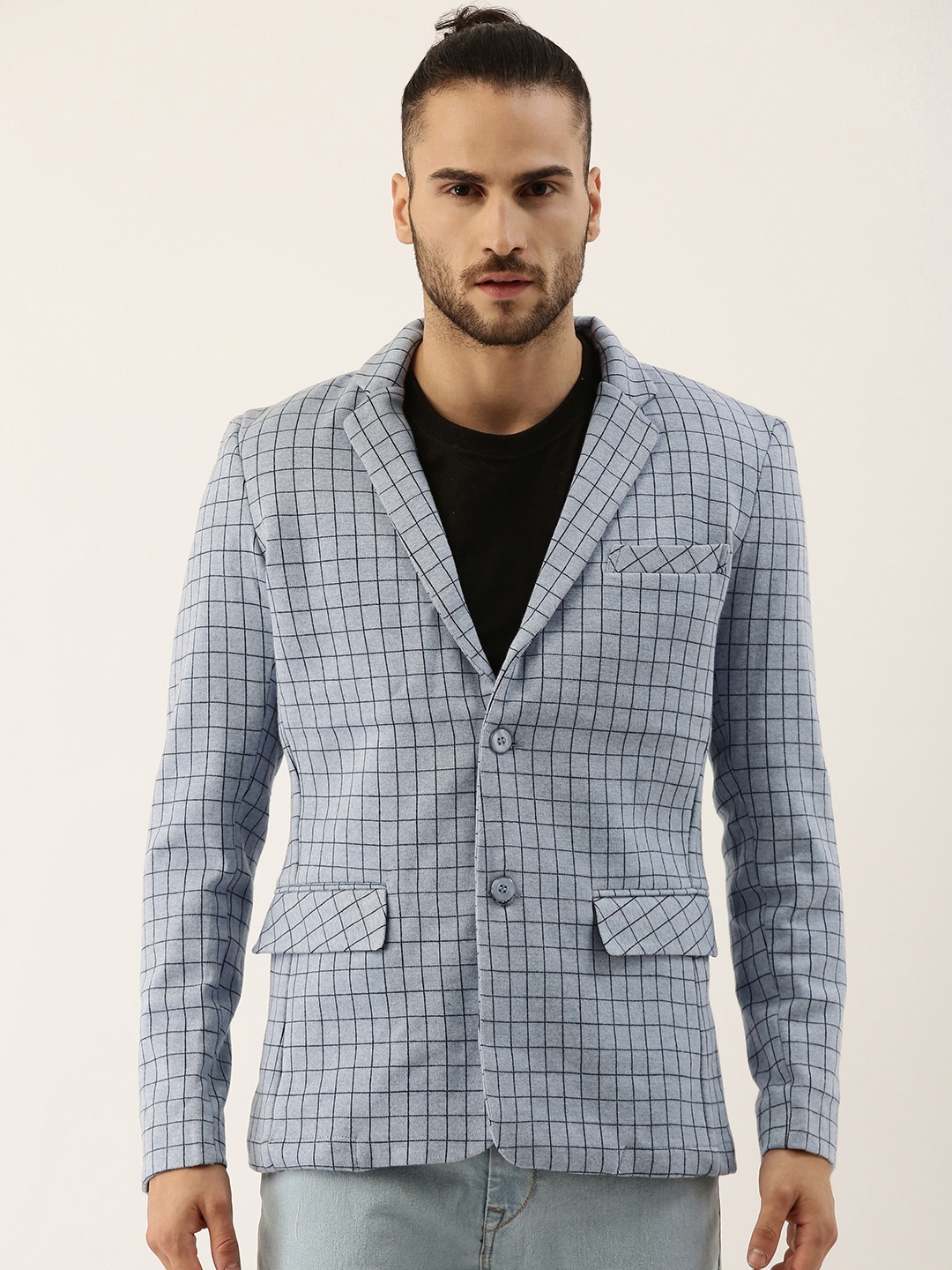 

Campus Sutra Men Blue & Black Checked Single-Breasted Casual Blazer