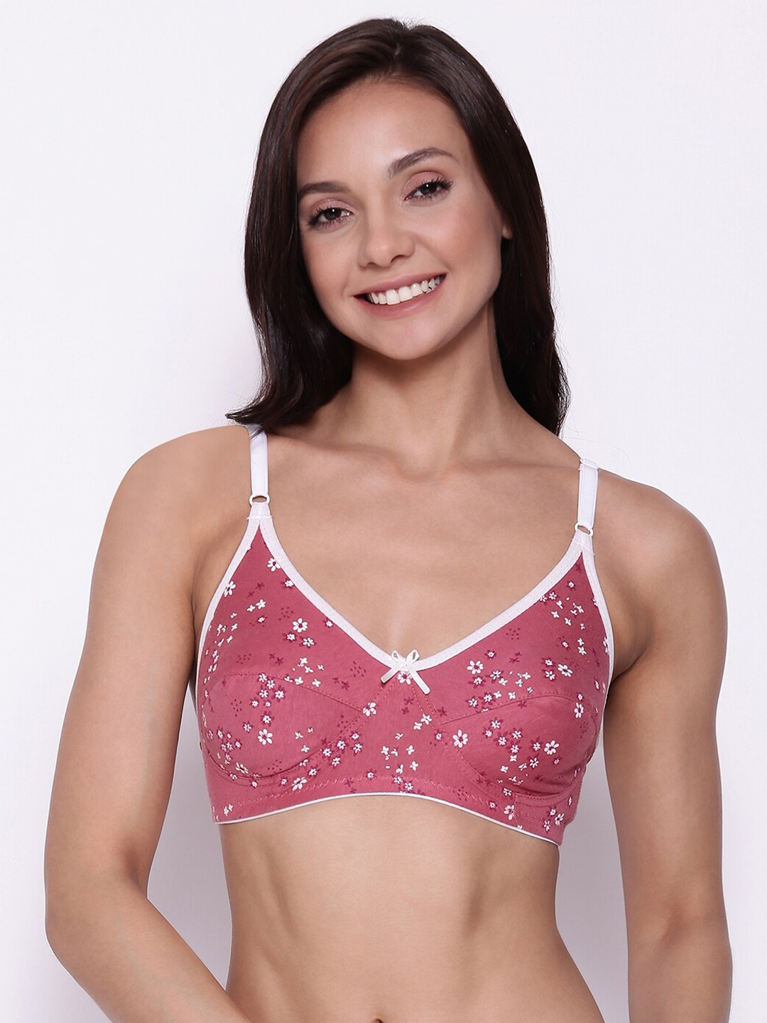 

Clovia Pink & White Floral Everyday Bra Full Coverage BR0227C1432B