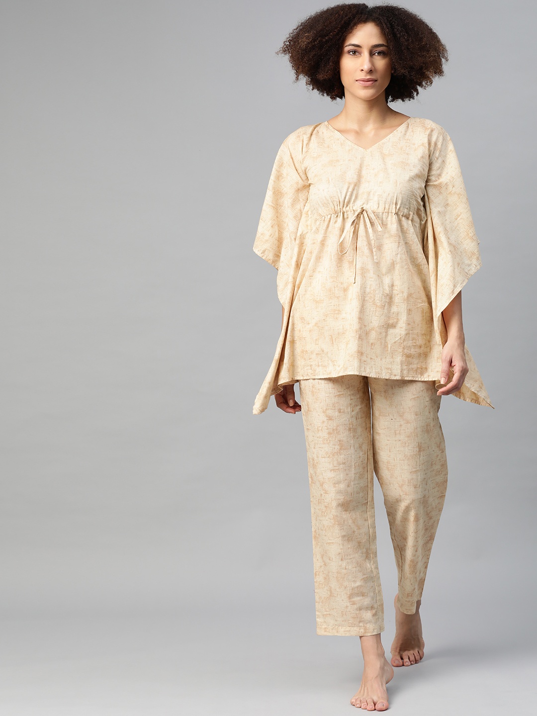 

Cottinfab Women Beige Printed Pure Cotton Night suit