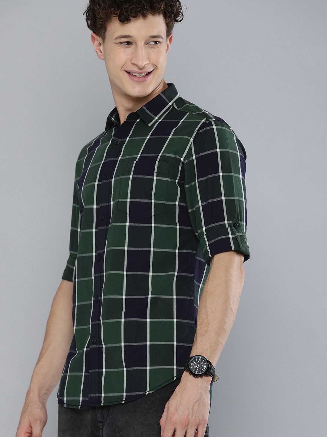 

HERE&NOW Men Green Buffalo Checks Casual Shirt