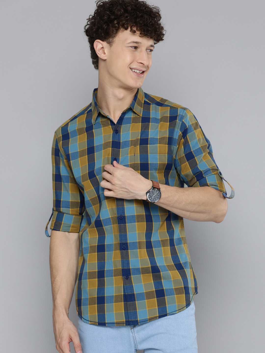 

HERE&NOW Men Blue Checked Slim Fit Casual Shirt