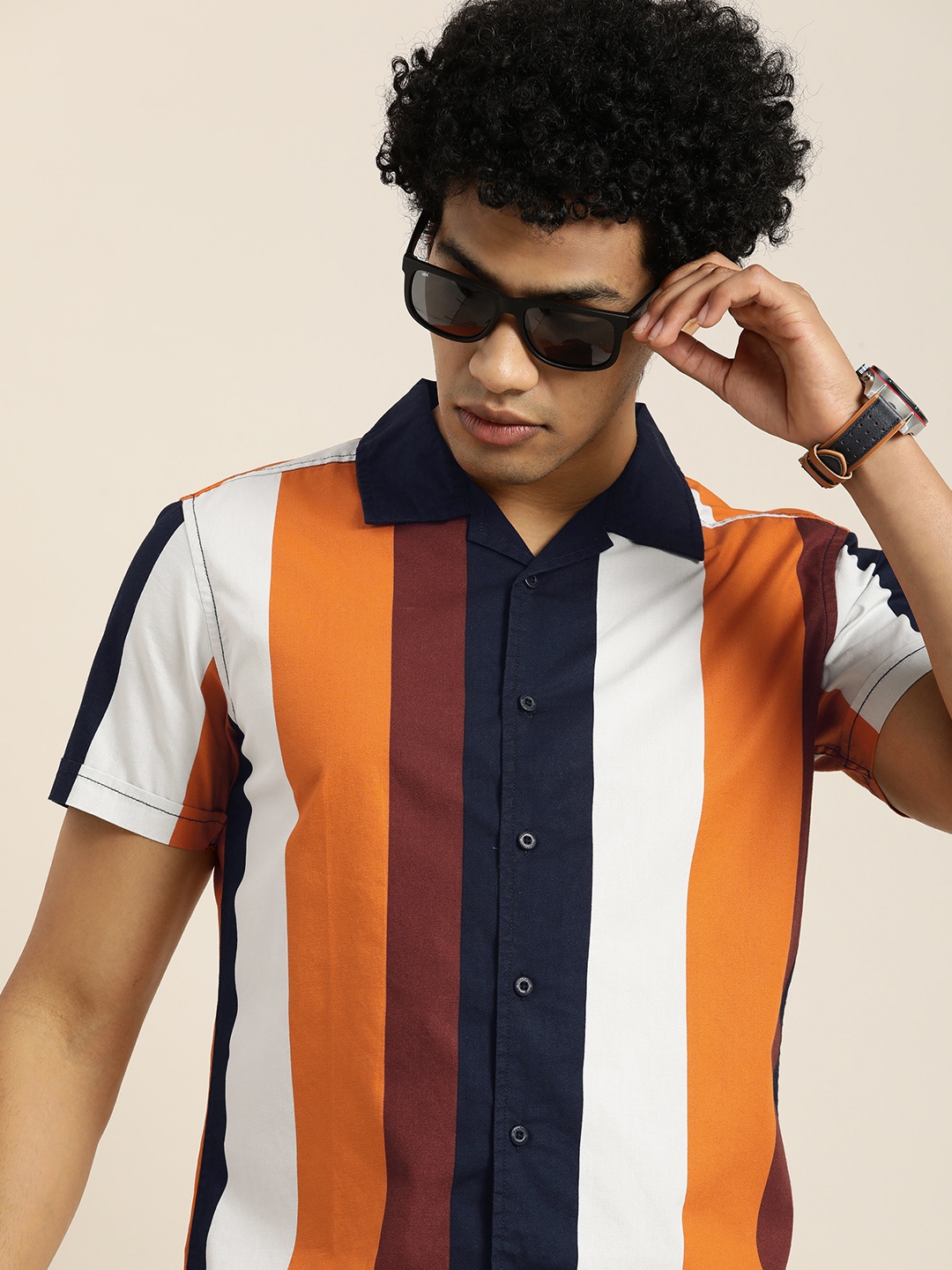 

Moda Rapido Men Multicoloured Slim Fit Opaque Striped Cuban Collar Sustainable Casual Shirt, Multi