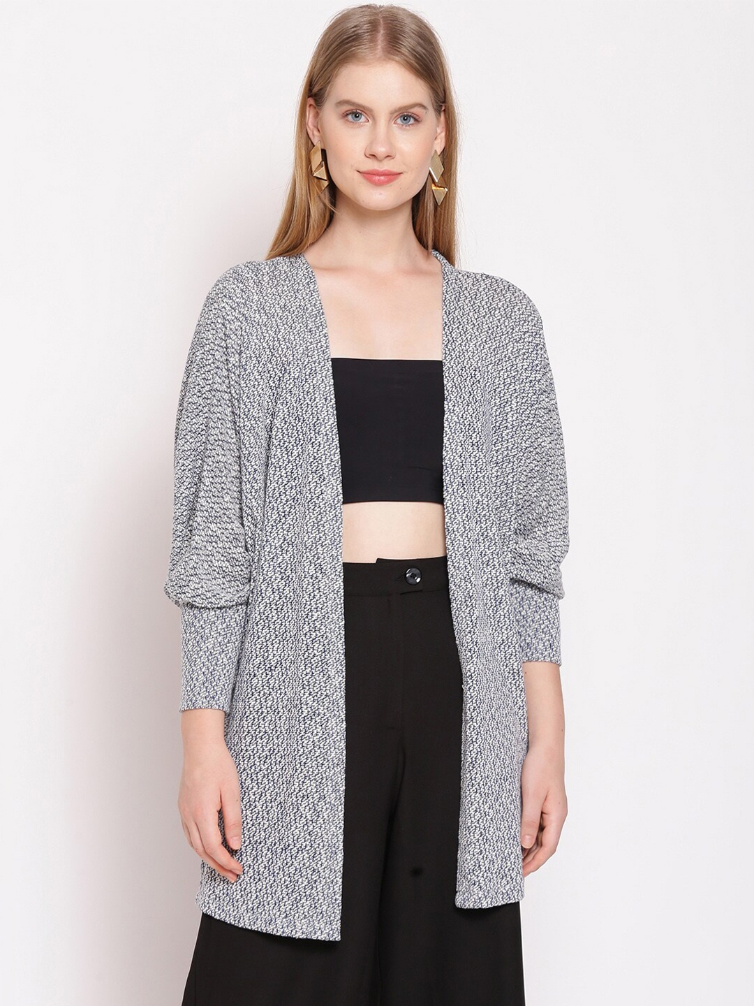 

Zink London Women Grey Self Design Shrug