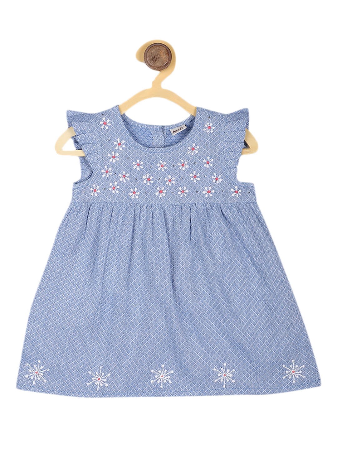 

Fabindia Girls Blue Dobby Weave Floral Embroidered Empire Dress