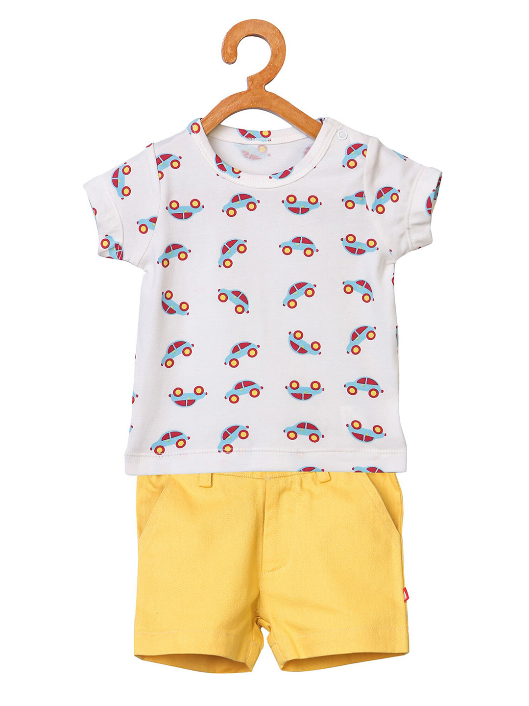 

Nino Bambino Unisex Kids White & Yellow Printed T-shirt with Shorts