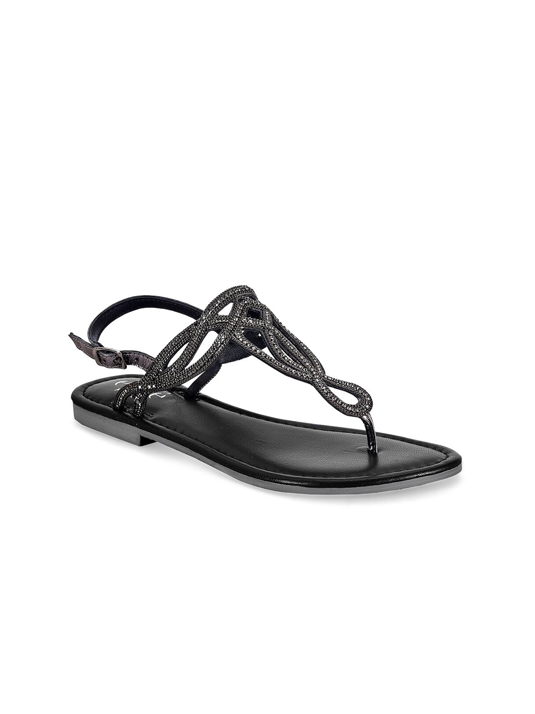 

Eske Women Gunmetal-Toned Embellished T-Strap Flats, Metallic