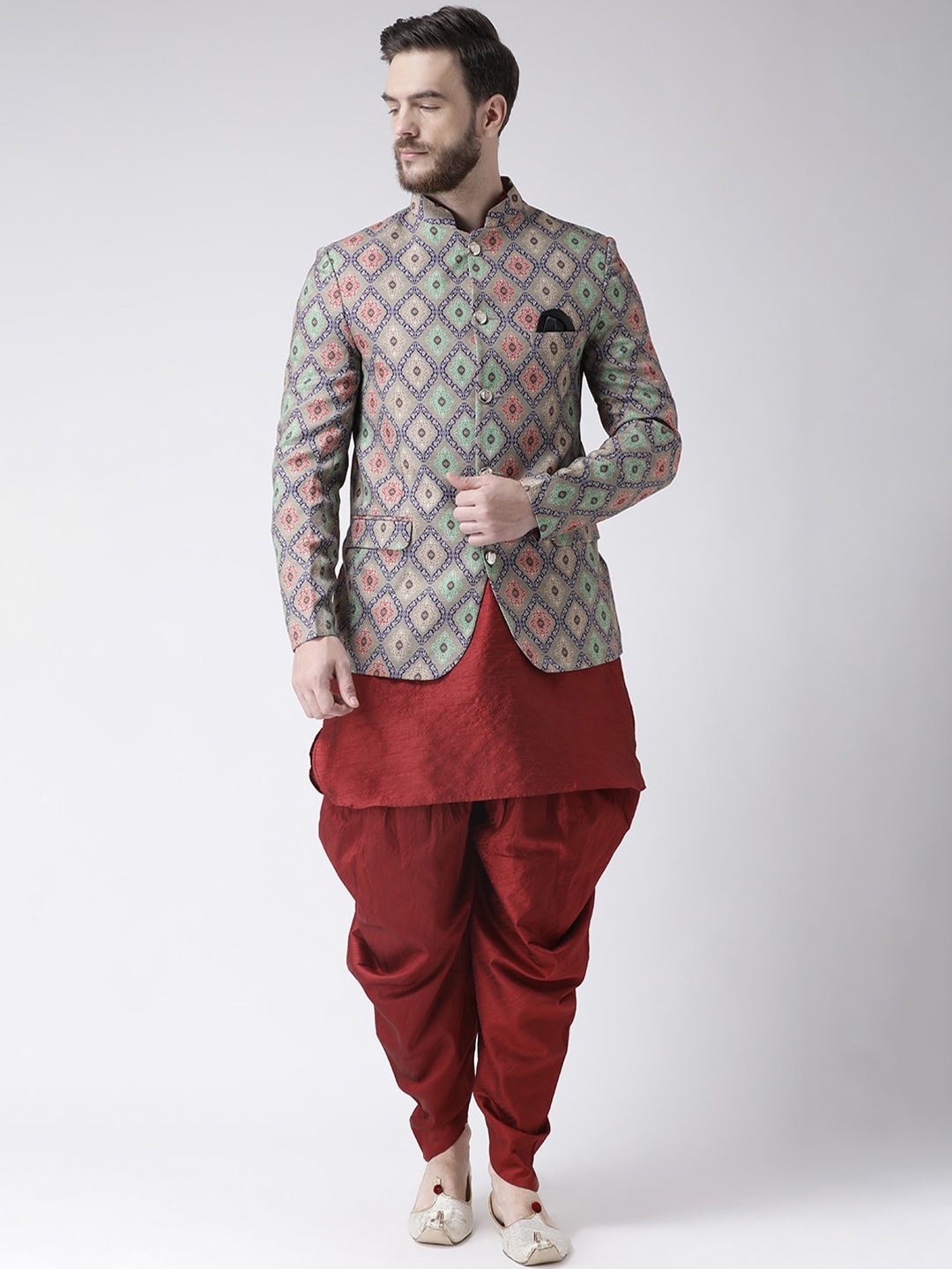 

Hangup Men Multicoloured Floral Layered Kurta with Dhoti Pants, Multi