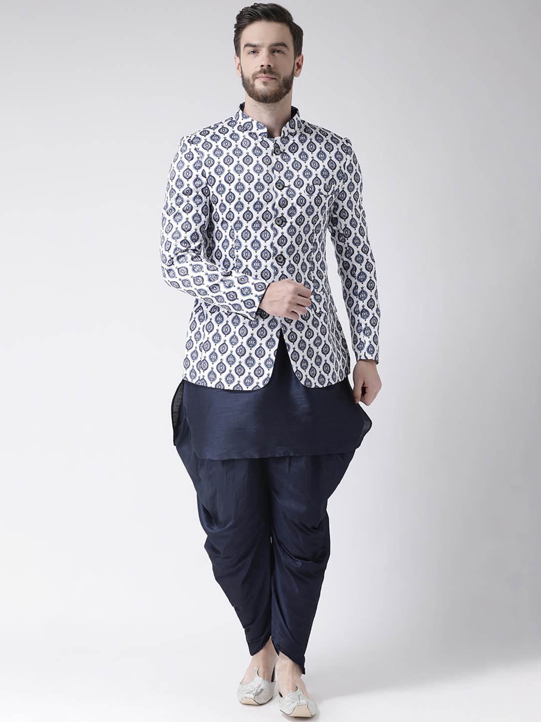 

Hangup Men Navy Blue Kurta & Dhoti Pants with Jacket