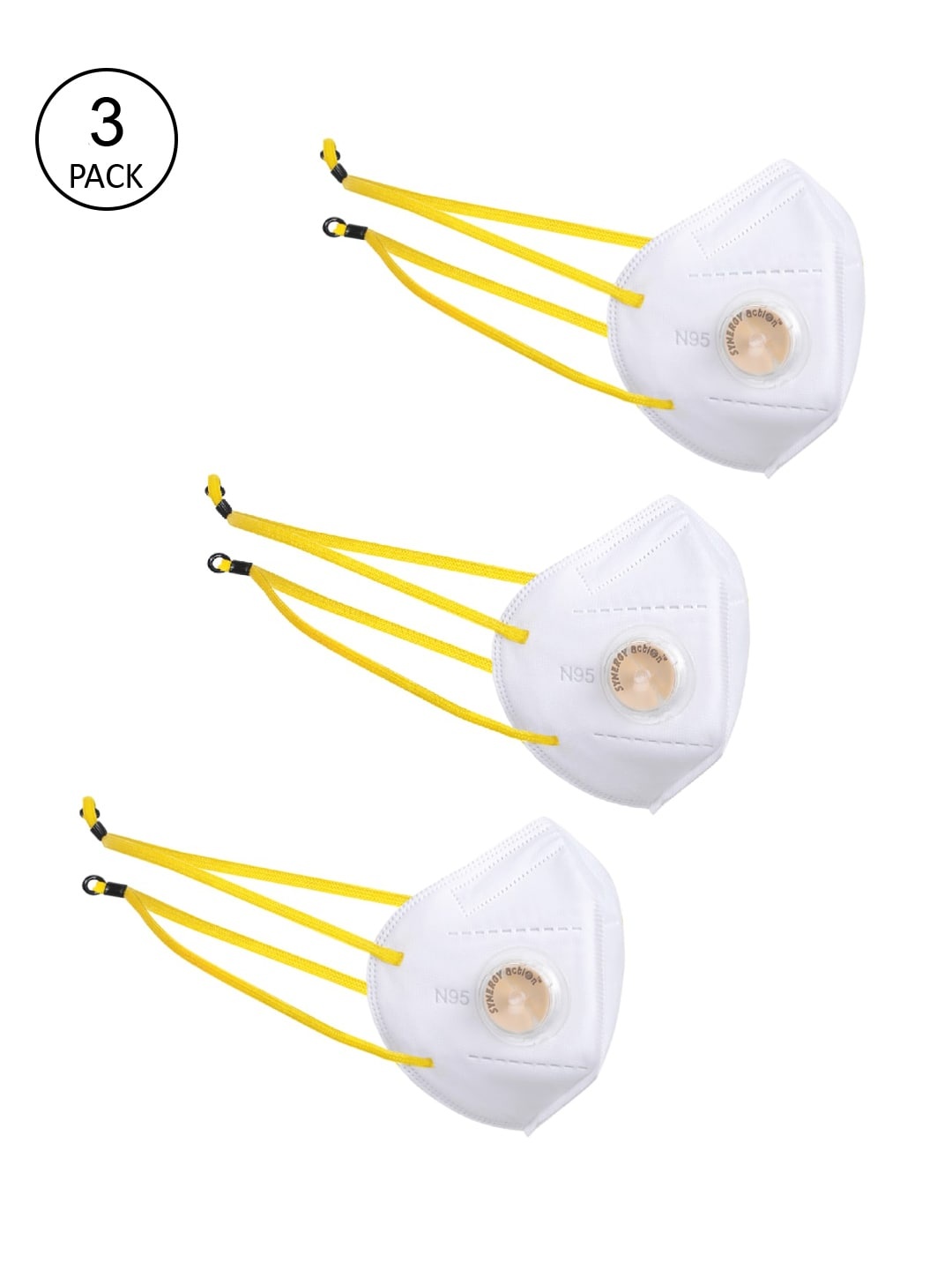 

Action Unisex Pack Of 3 White Solid 5-Ply Reusable N95 Masks