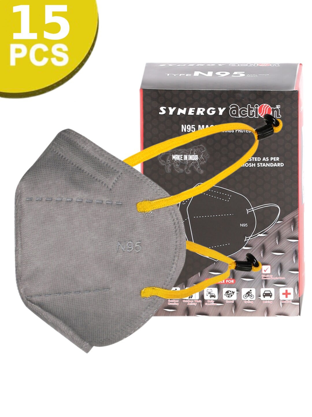 

Action Unisex Pack Of 15 Grey Solid 5-Ply Reusable N95 Masks