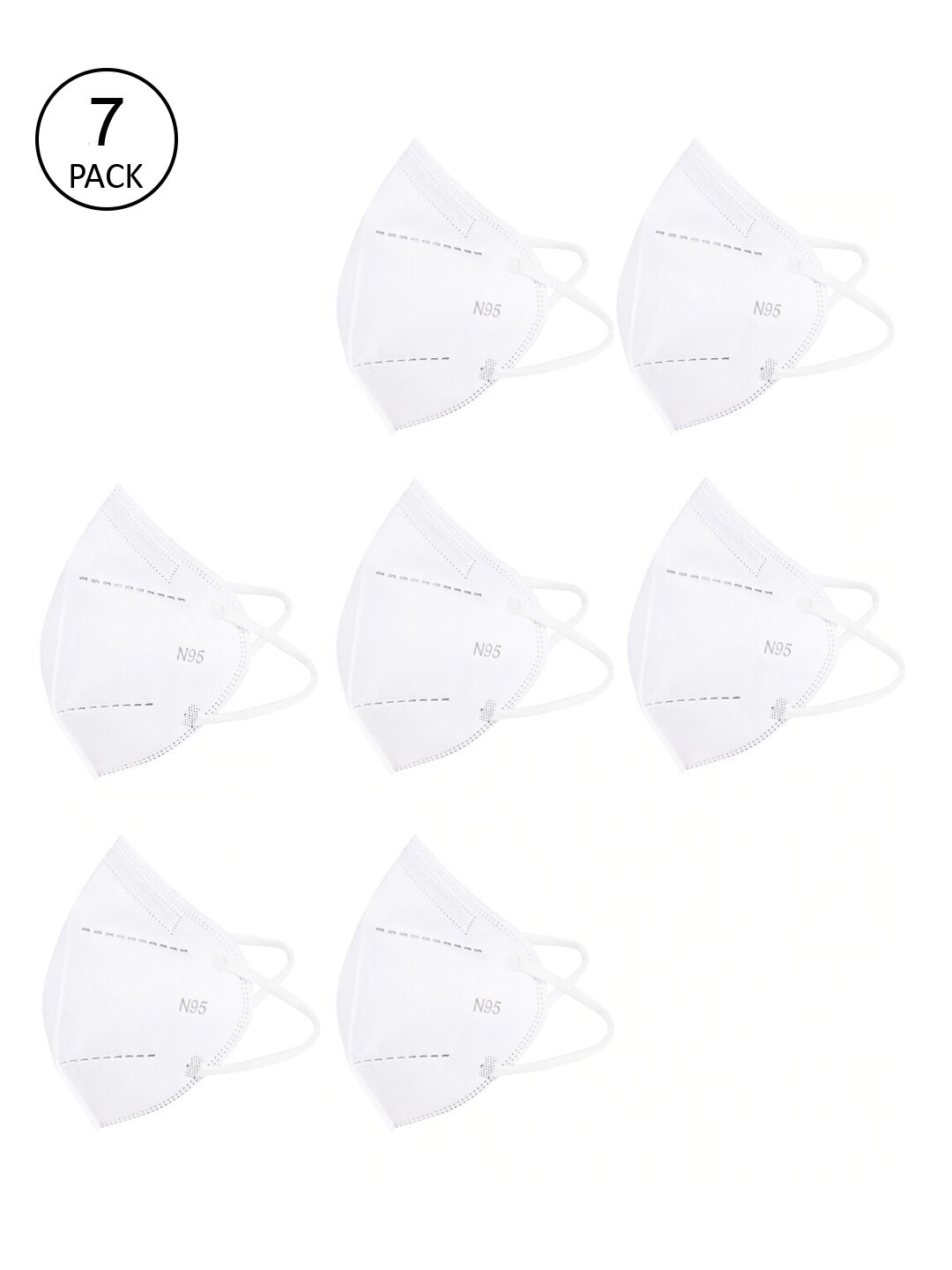 

Action Unisex Pack Of 7 White Solid 5-Ply Reusable N95 Masks