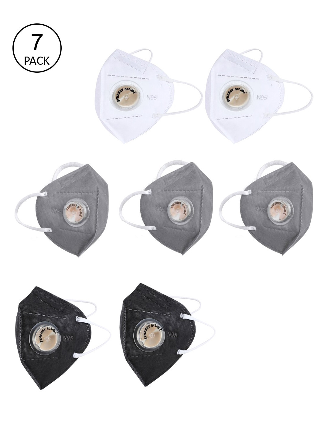 

Action Unisex Pack Of 7 Solid 5-Ply Reusable N95 Masks, White