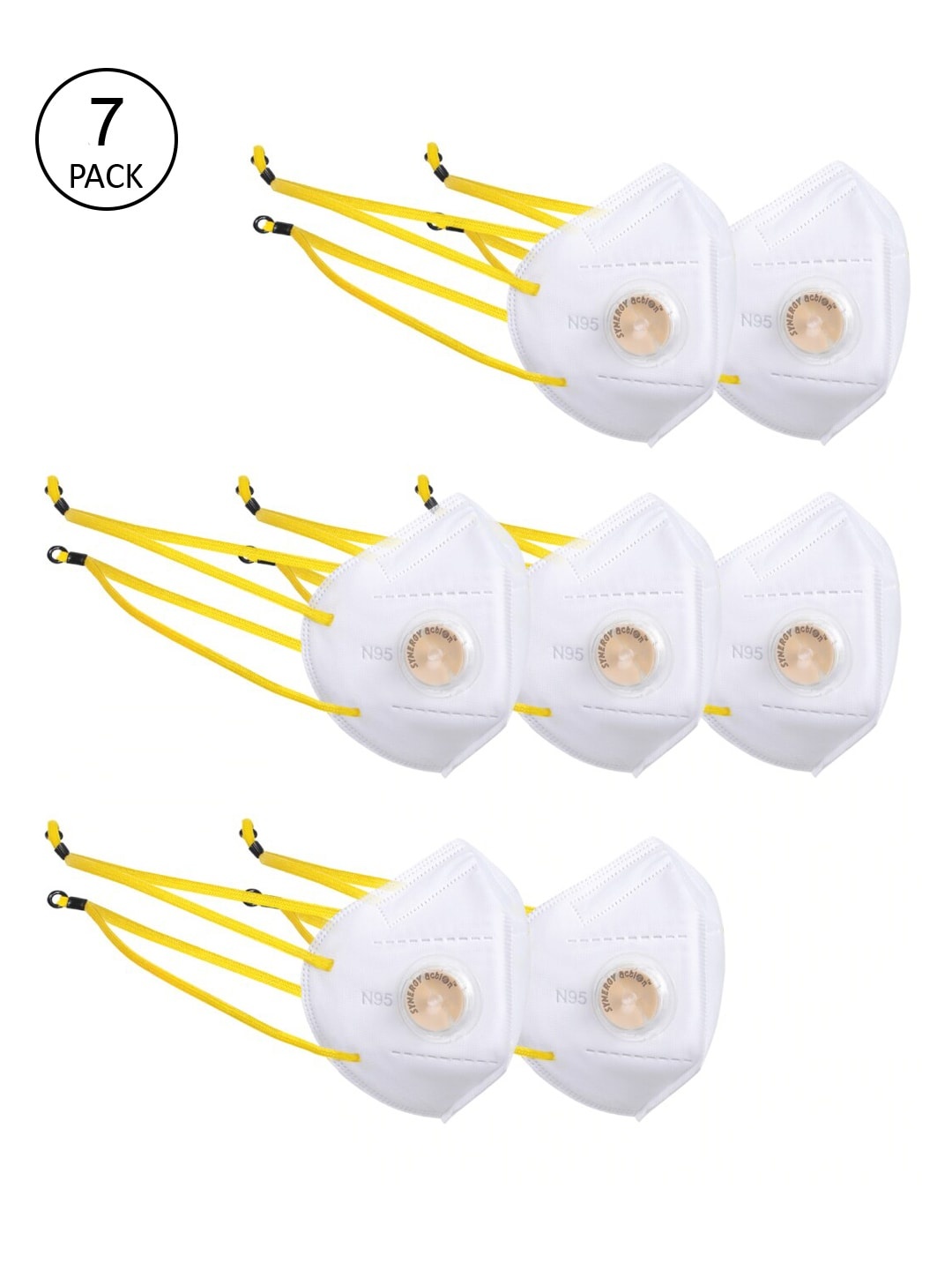 

Action Unisex Pack Of 7 White Solid 5-Ply Reusable N95 Masks
