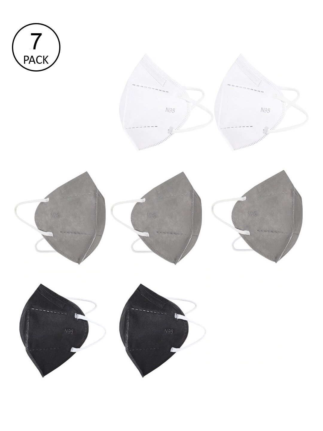 

Action Unisex Pack Of 7 Grey & White Solid 5-Ply Outdoor Reusable N95 Masks