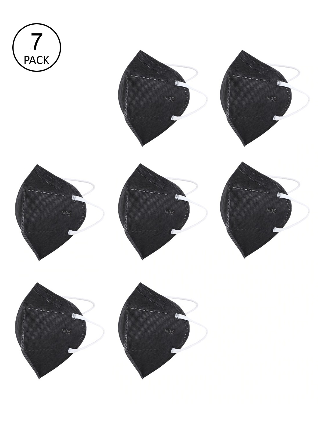 

Action Unisex Unisex Pack Of 7 Black Solid 5-Ply Reusable N95 Masks