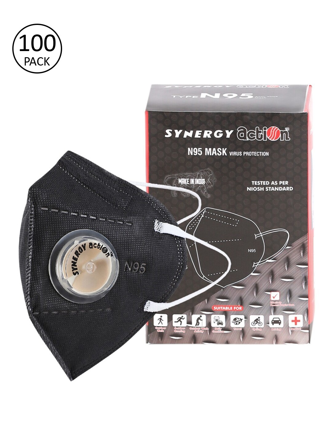 

Action Unisex Pack Of 100 Black Solid 5-Ply Reusable N95 Masks