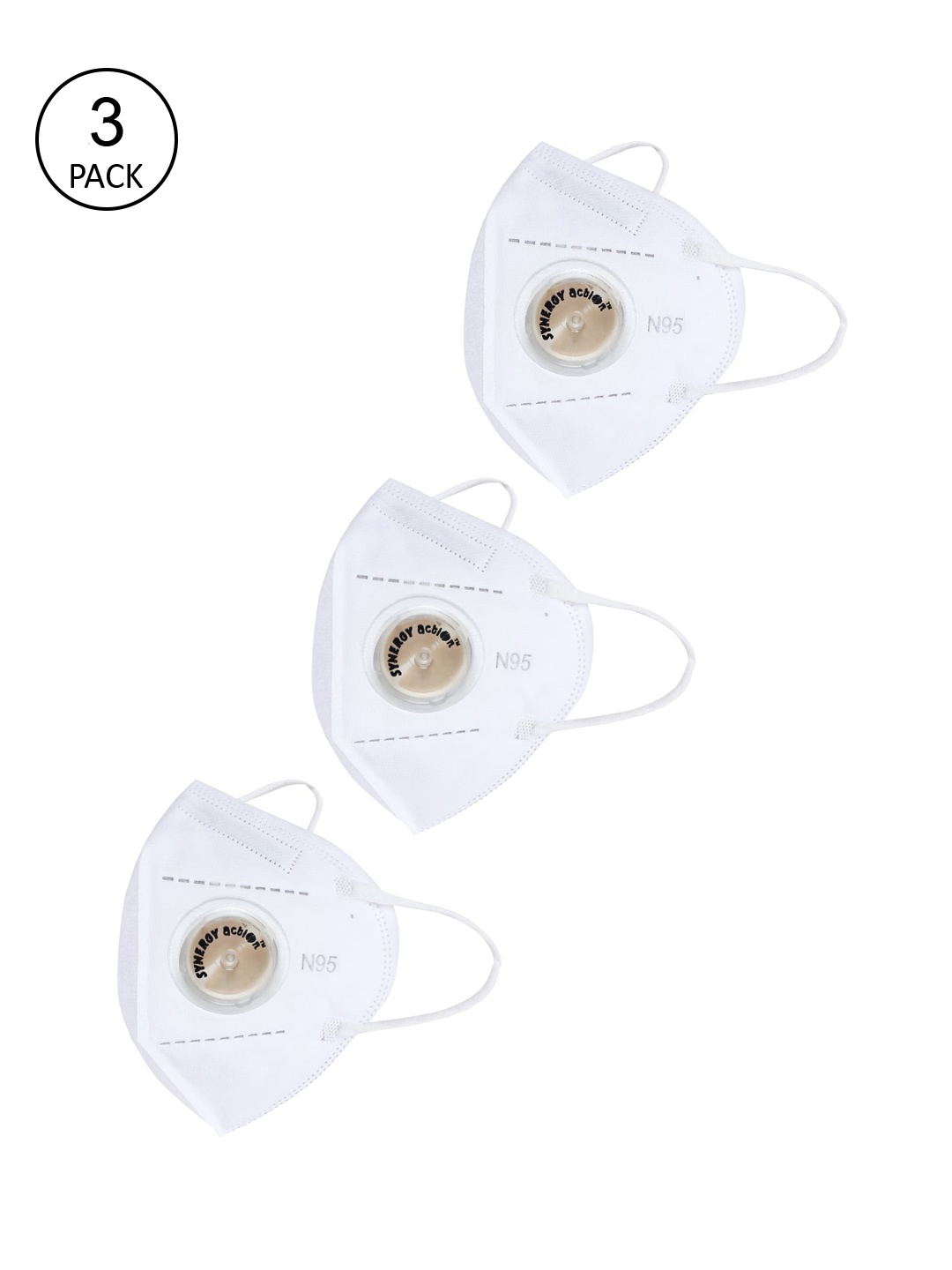 

Action Unisex Pack Of 3 White Solid 5-Ply Outdoor Reusable N95 Masks