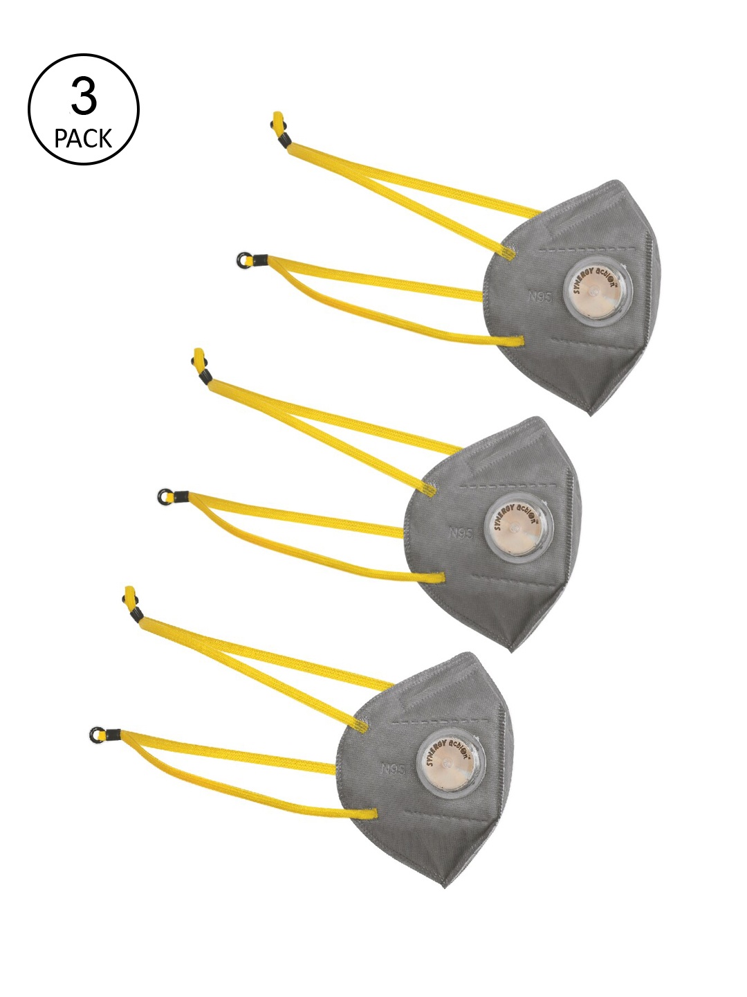 

Action Unisex Pack Of 3 Grey Solid 5-Ply Reusable N95 Masks