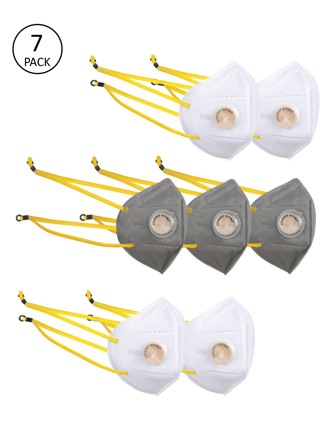 

Action Unisex Pack Of 7 Solid 5-Ply Reusable N95 Masks, White