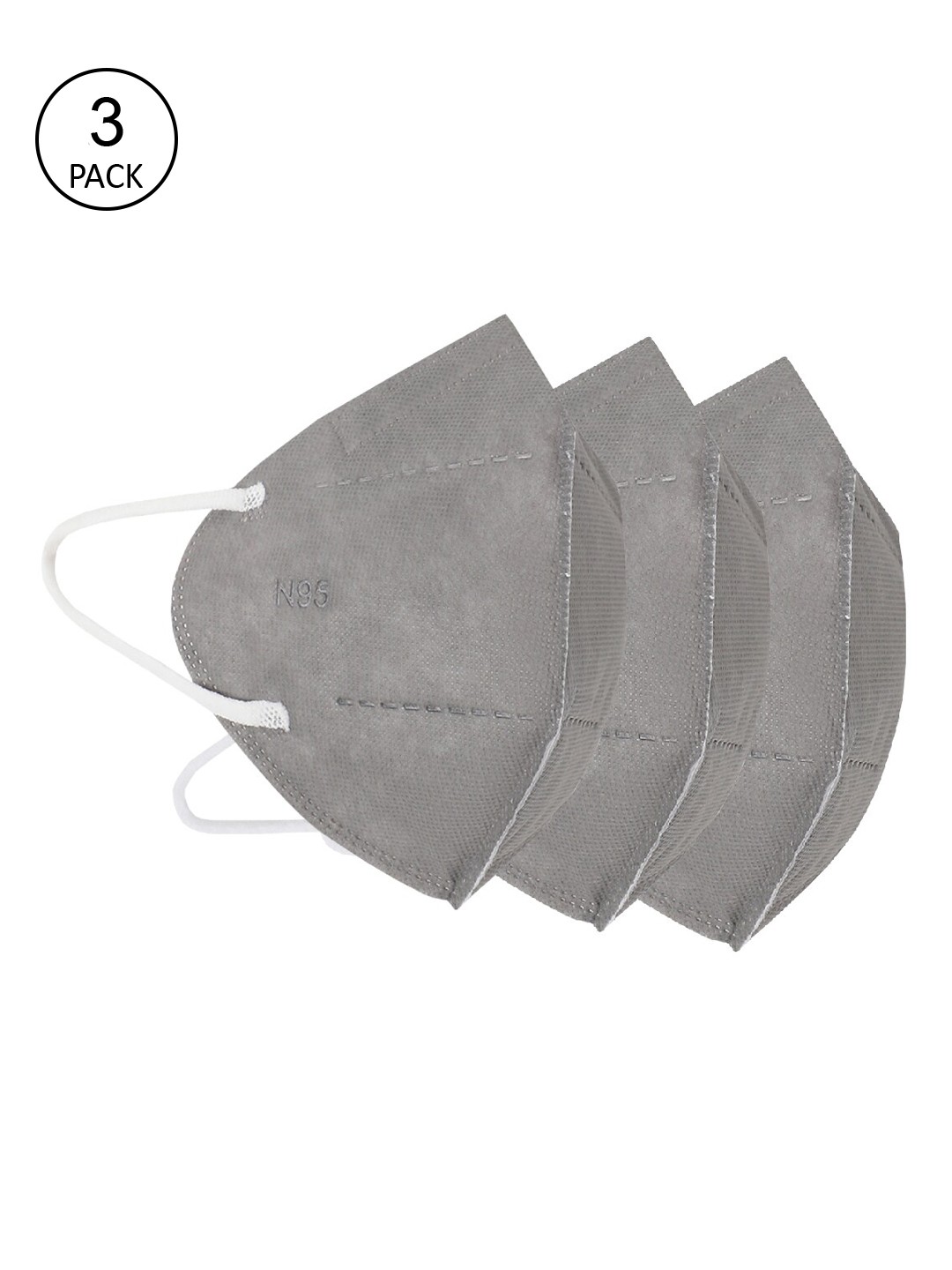 

Action Unisex Pack Of 3 Grey Solid 5-Ply Reusable N95 Masks