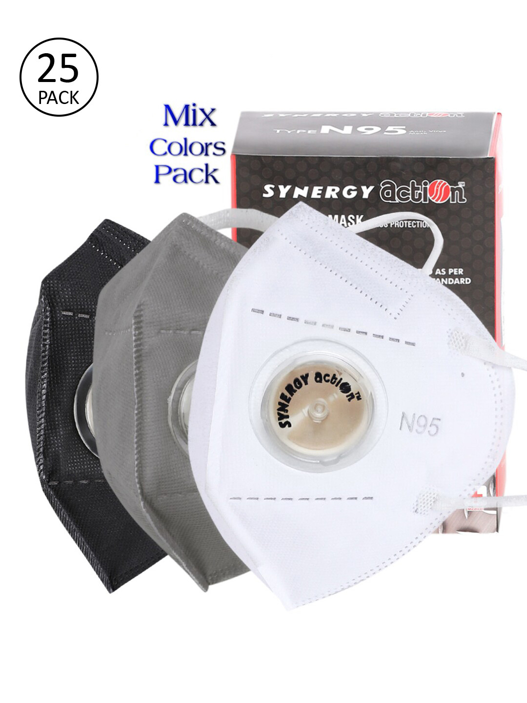 

Action Unisex Pack Of 25 Grey & White Solid 5-Ply Outdoor Reusable N95 Masks