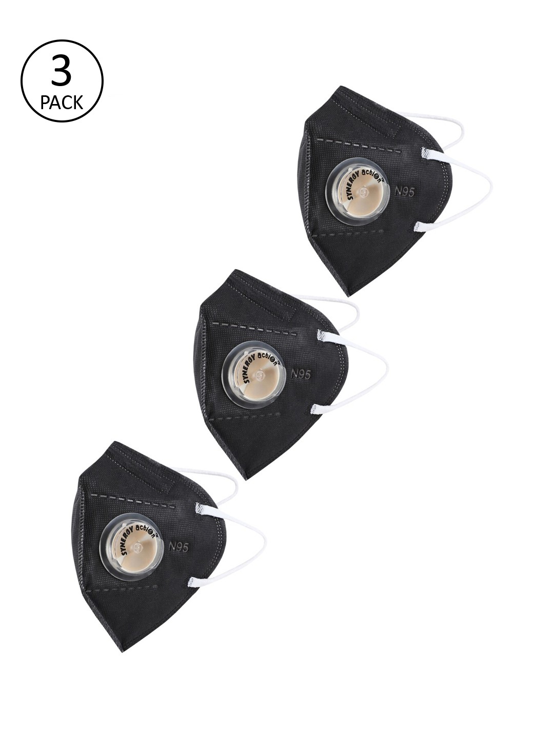

Action Unisex Pack Of 3 Black Solid 5-Ply Reusable N95 Masks