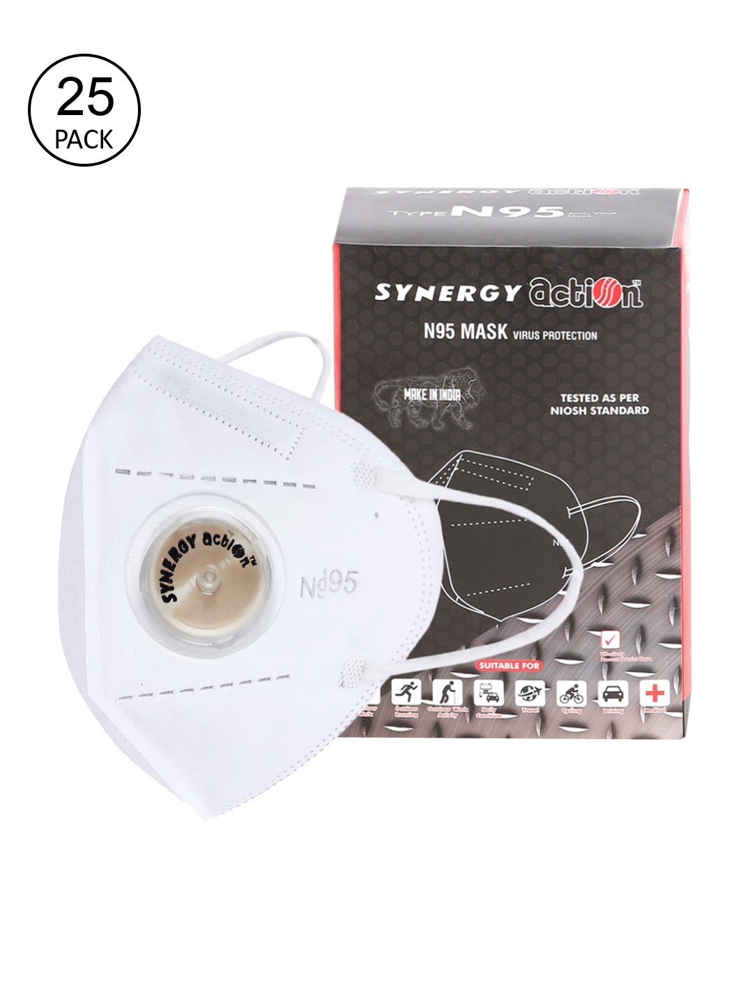 

Action Unisex Pack Of 25 White Solid 5-Ply Reusable N95 Masks With Respirator