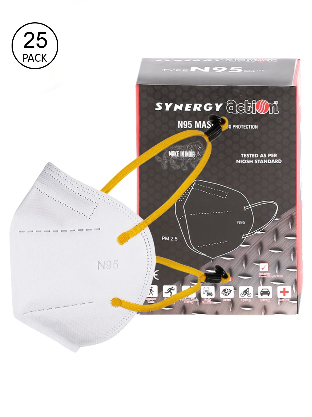 

Action Unisex Pack Of 25 White Solid 5-Ply Reusable N95 Masks